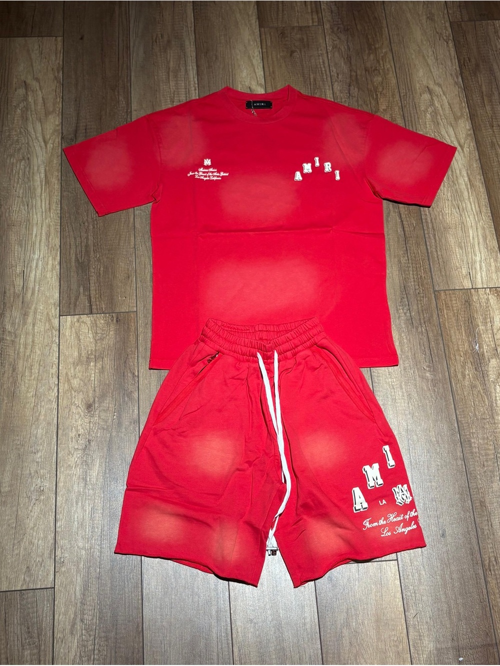 Amiri Red Tee Shirt and Shorts Set Brand New Mens Size L
